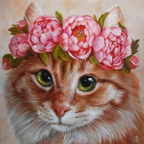 Diamond Painting Kit ,cat Kitten With Flowers Peonies Crown, Rhinestone  Cross Stitch , 5D DIY Full Square / Round Drill , DIY Decor Gift 
