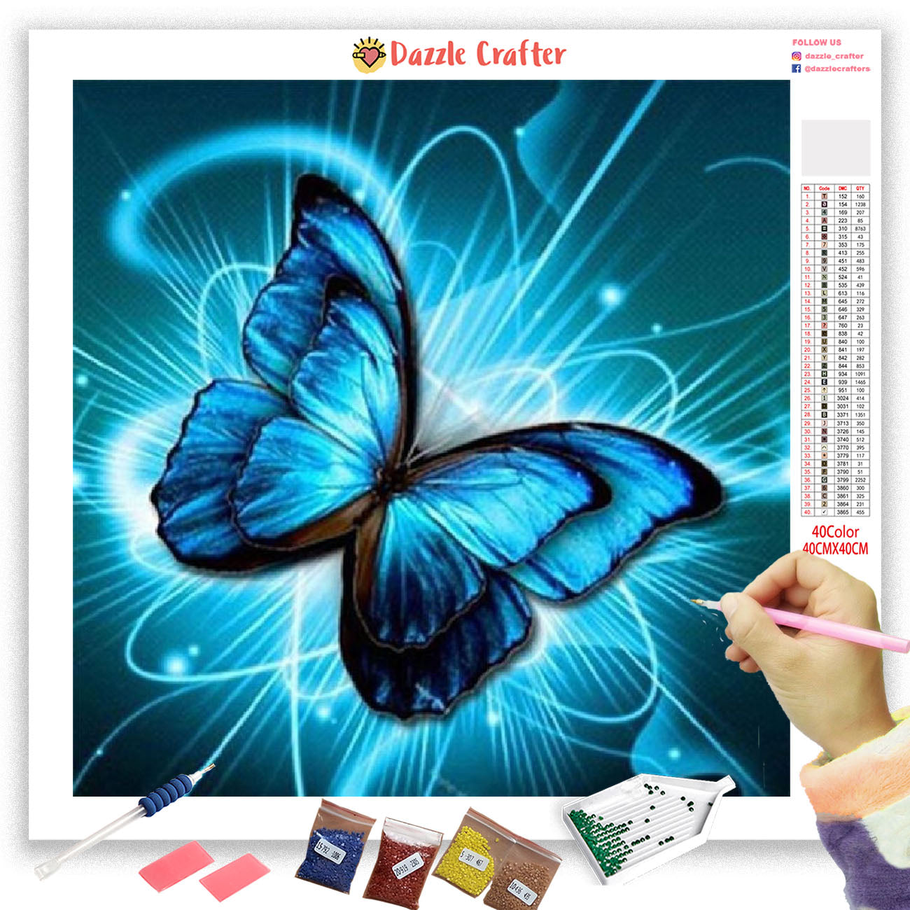 5D Diamond Painting Sunflowers and Blue Butterfly Kit