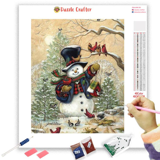 SNOWMAN AND CHIRPING BIRDS Diamond Painting Kit