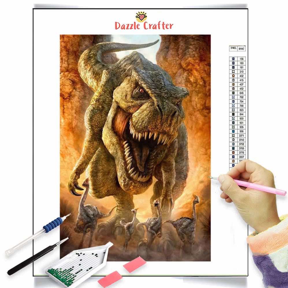 FRAME w/ DINOSAUR Diamond Painting!! - USA!! - 6x6 - 'Mr. Wild Boy' T-Rex  Kit!