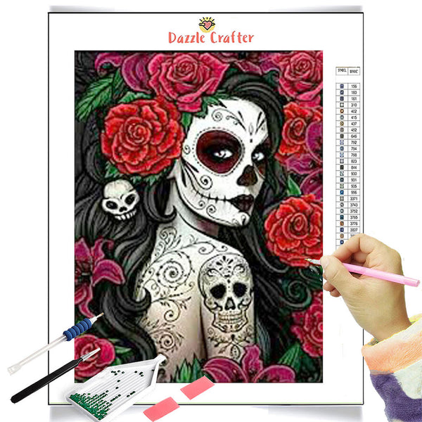  Sugar Skull Girl Diamond Painting Kits Square Drill Cross  Stitch Pictures Wall Art Decor 8x12 : Arts, Crafts & Sewing