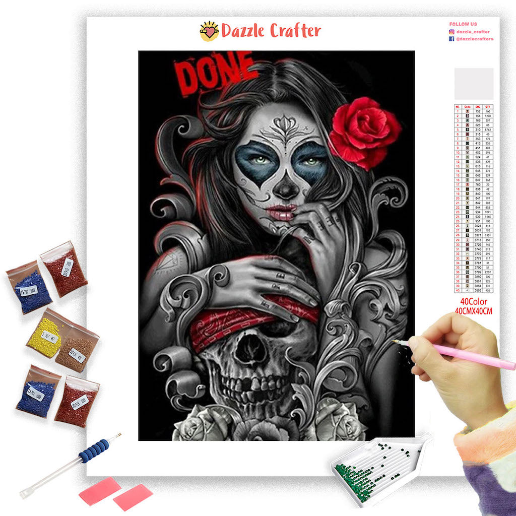 Floral Heart Skull, 5D Diamond Painting Kits