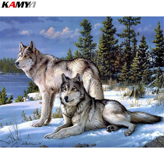 White Wolf Pair Diamond Painting Kit - DAZZLE CRAFTER